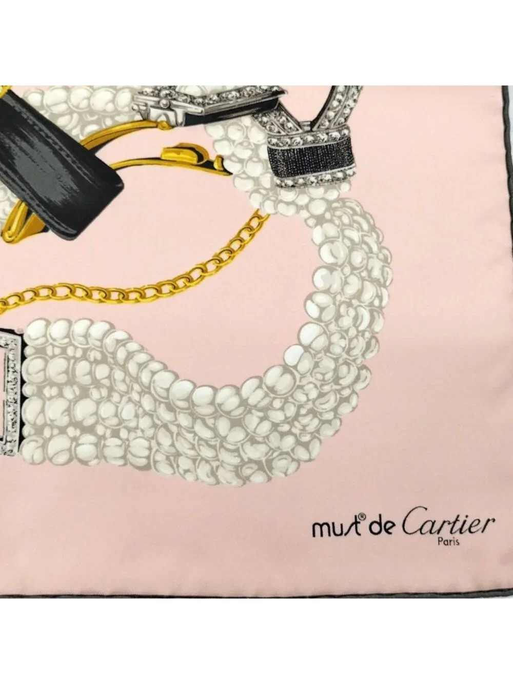 Cartier Large Scarf Silk 100% Clock Motif Pink